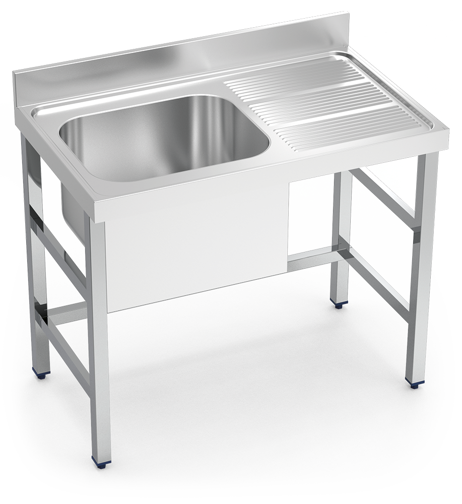 Plonge inox professionnelle 1 bac égouttoir à droite. Largeurs = 600 et 700 mm