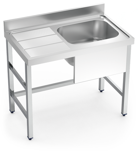 Plonge inox professionnelle 1 bac égouttoir à gauche. Largeurs = 600 et 700 mm