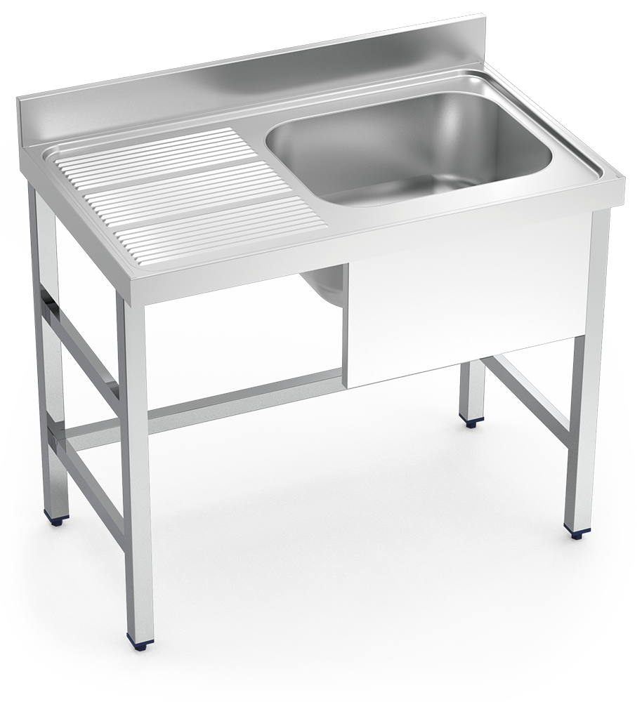 Plonge inox professionnelle 1 bac égouttoir à gauche. Largeurs = 600 et 700 mm