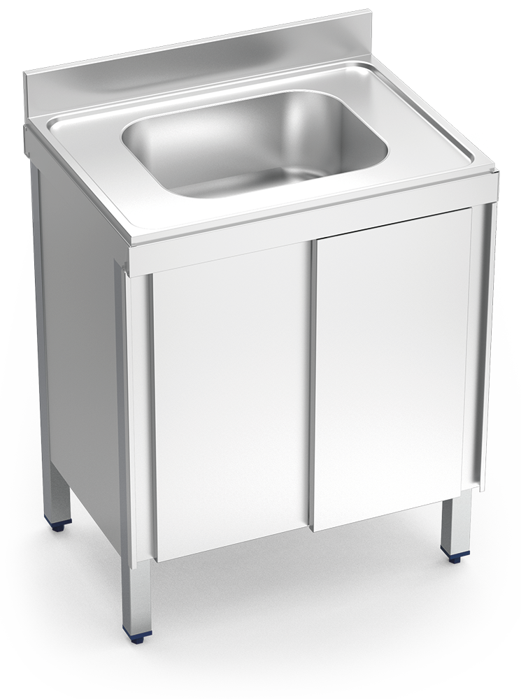Plonge inox avec portes coulissantes série 600 1 bac