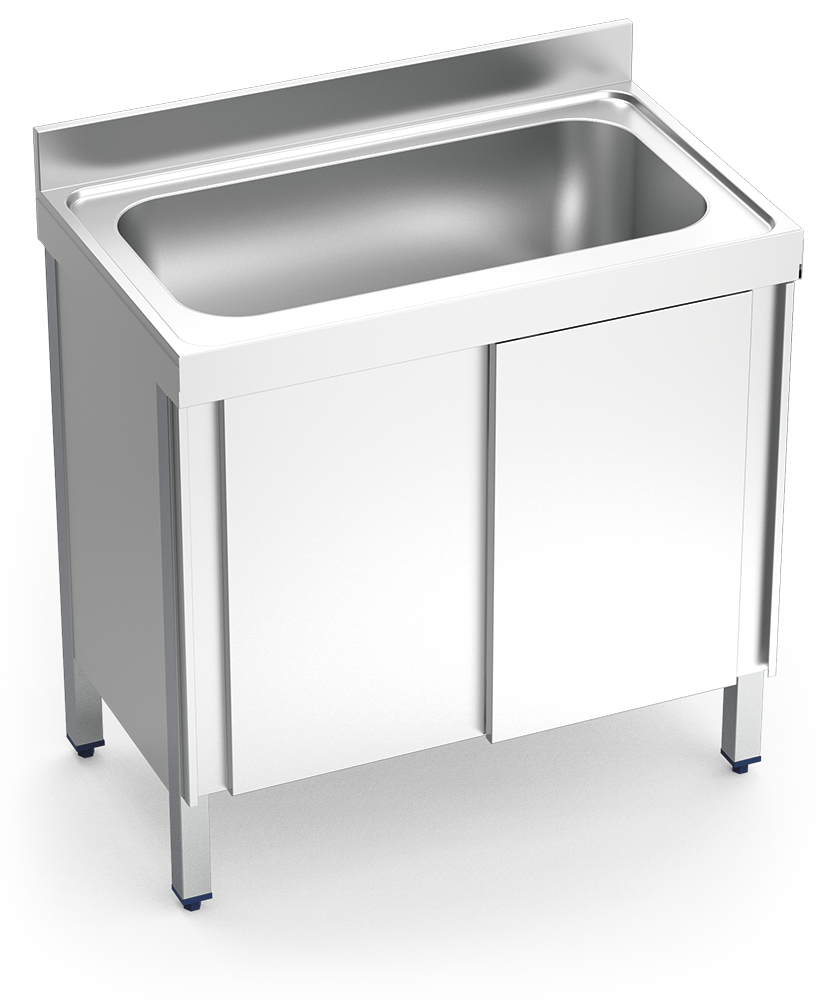 Plonge inox avec portes coulissantes série 600 1 bac grande capacité