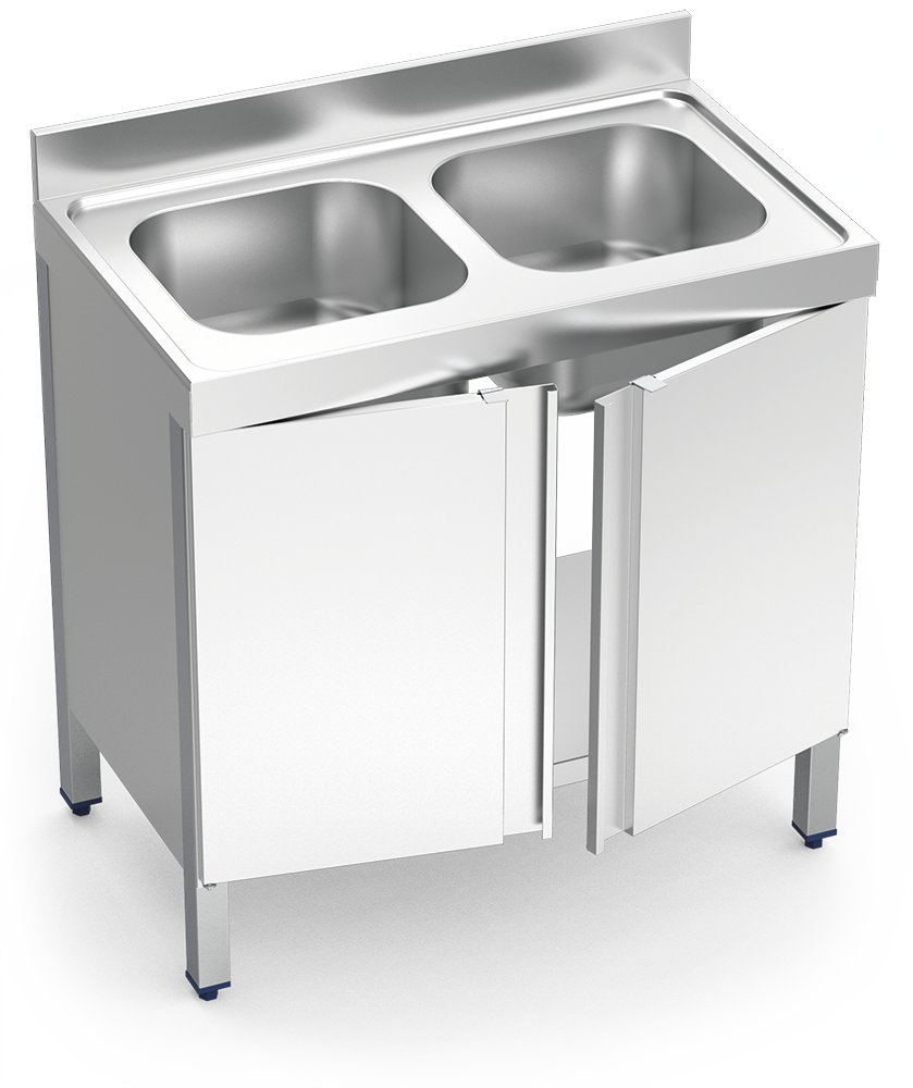 Edelstahlspüle mit Flügeltüren Serie 600 2 Becken
