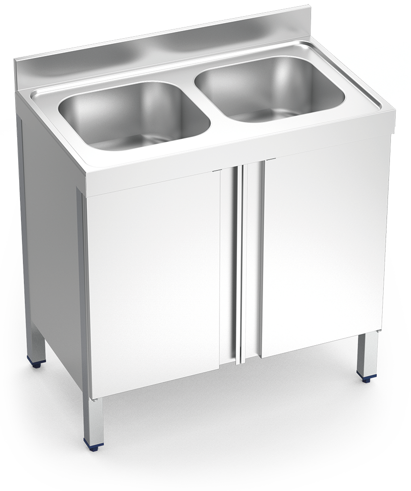 Edelstahlspüle mit Flügeltüren Serie 600 2 Becken