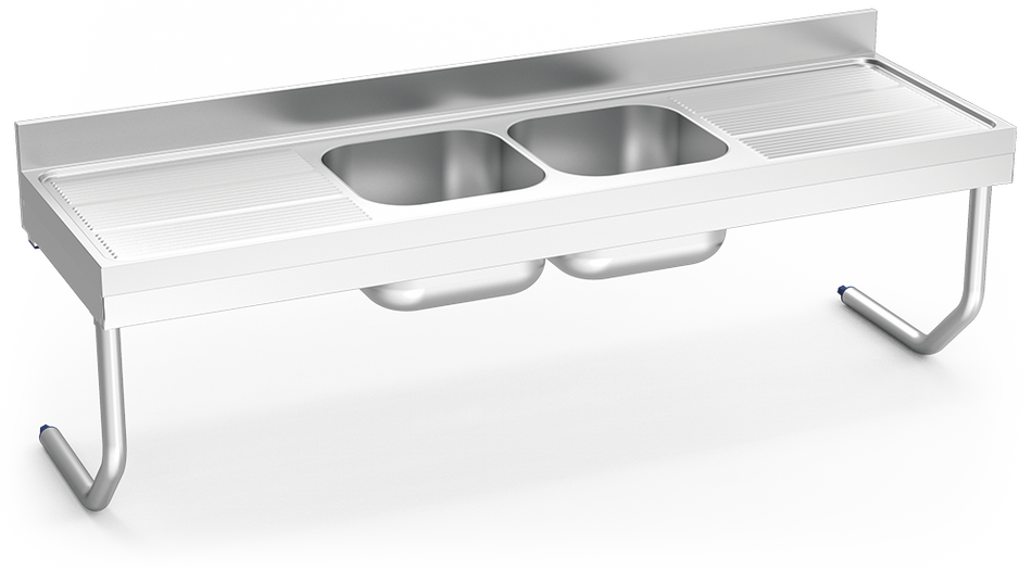 Edelstahlhängespüle mit Rohren Serie 700 2 Becken 2 Abtropfflächen