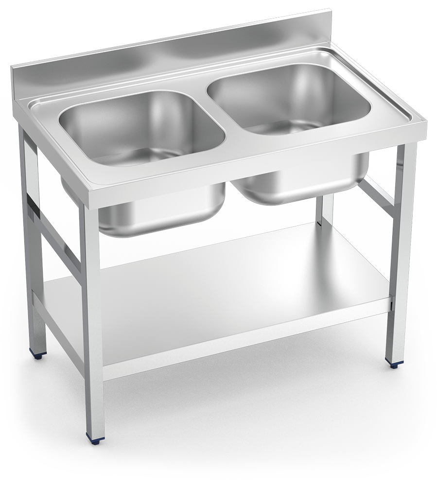 Hängendespüle aus Edelstahl  mit Regal darunter Serie 700 2 Becken
