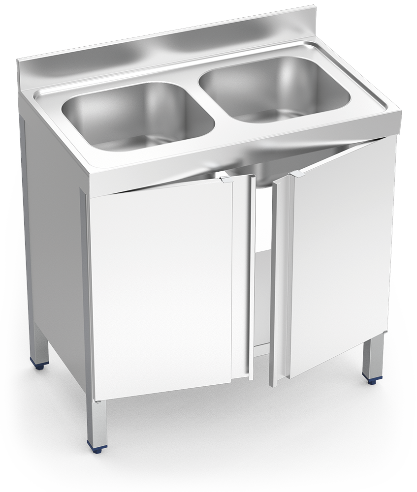 Edelstahl-Spüle mit Flügeltüren Serie 700 2 Becken