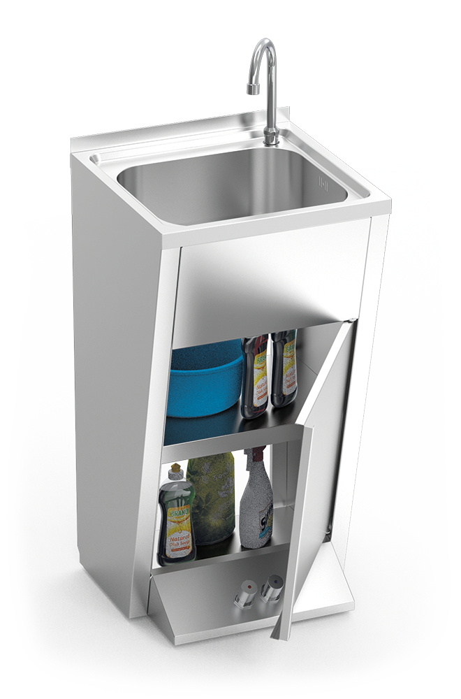 Lave-mains avec porte frontale battante et double bouton-poussoir