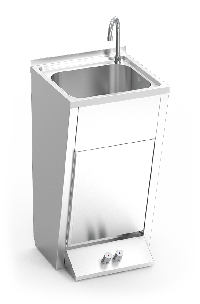 Lave-mains avec porte frontale battante et double bouton-poussoir