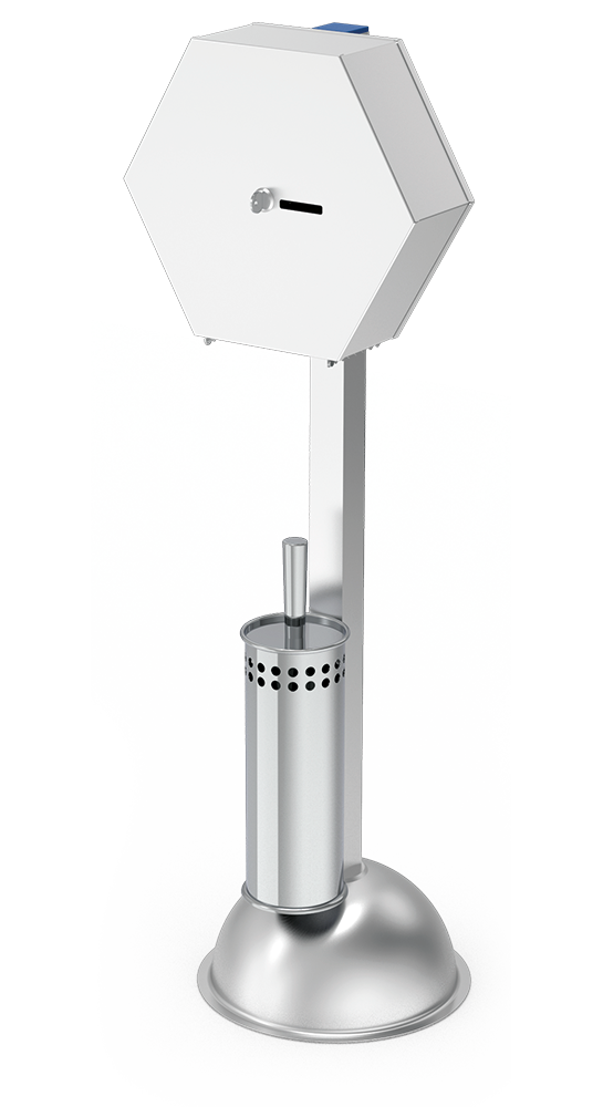 Hygiene station for toilet, with roll holder and brush in stainless steel