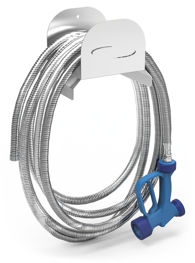 Robinet tuyau 50 m. avec support inox et pistolet