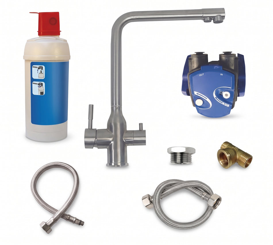 3-way stainless steel kitchen faucet with included professional filtration system
