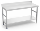 Mesa de inox encostada com prateleira inferior