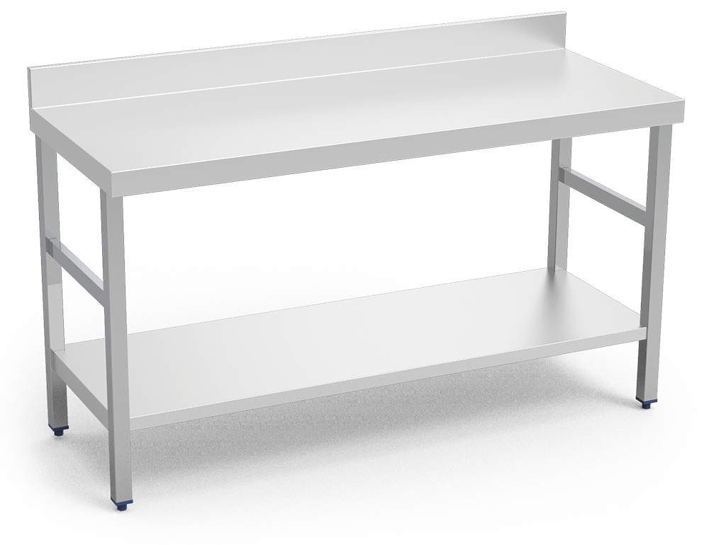 Table inox adossée avec étagère basse