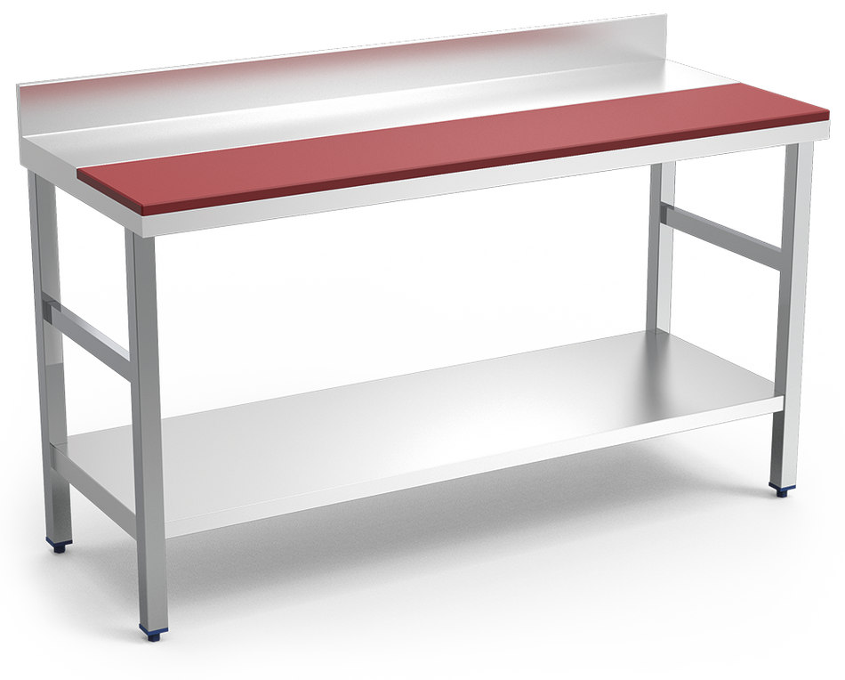 Table de préparation adossée avec étagère basse, rouge