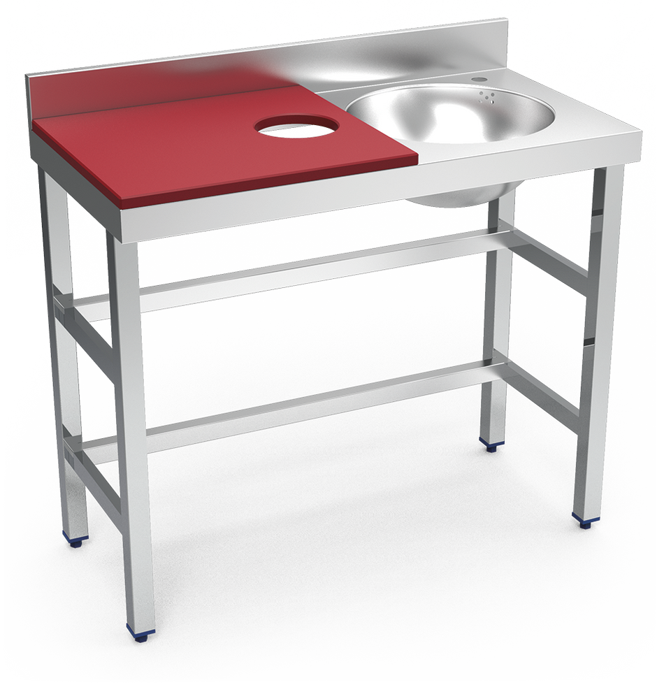 Table de préparation et de lavage inox 1000 mm rouge bac à droite