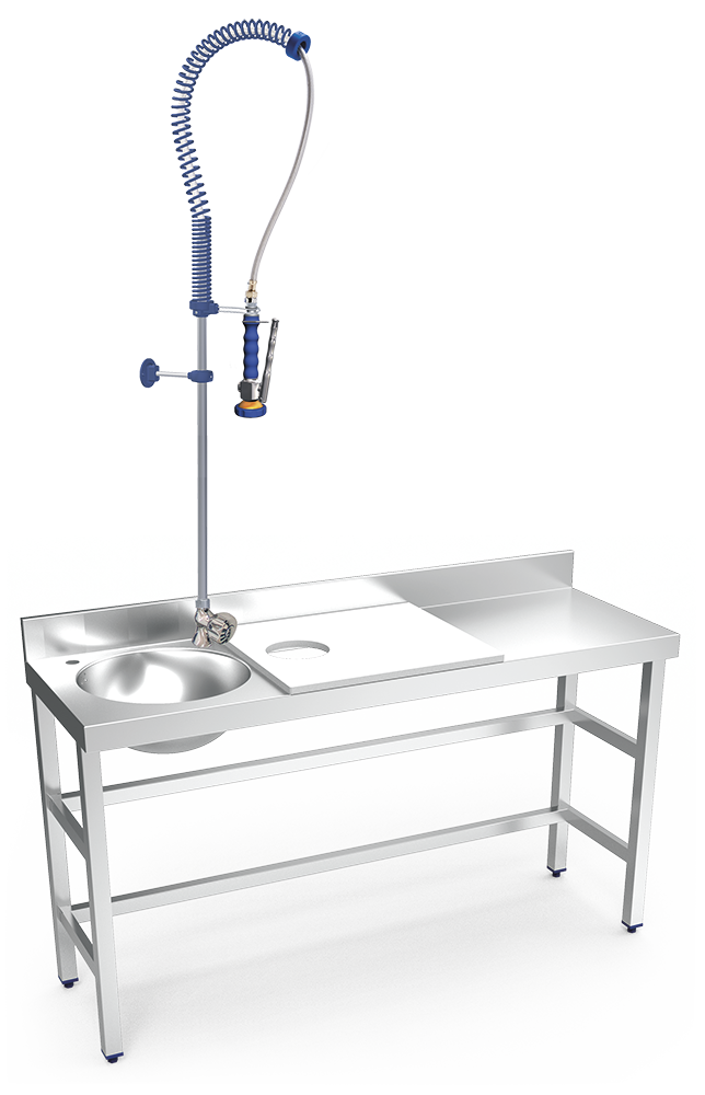 Table de préparation et de lavage inox 1500 mm blanche bac à gauche