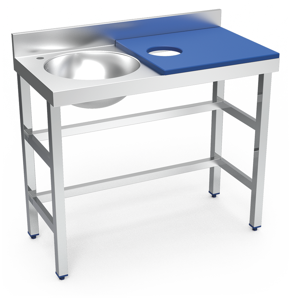 Table de préparation et de lavage inox 1000 mm bleue bac à gauche