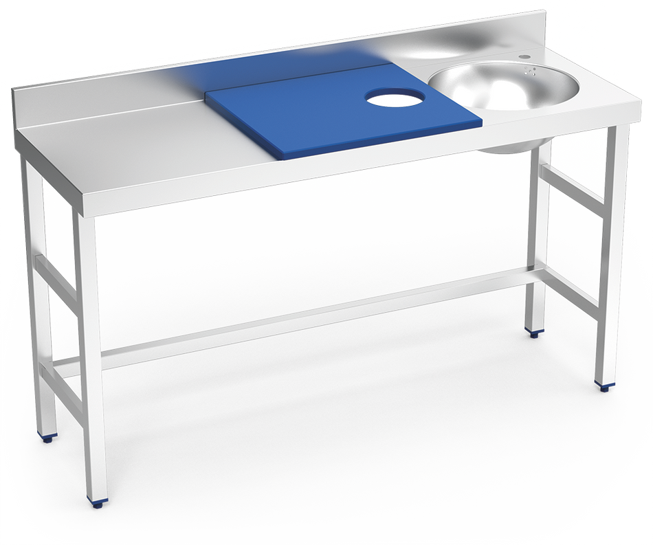 Table de préparation et de lavage inox 1500 mm bleue bac à droite