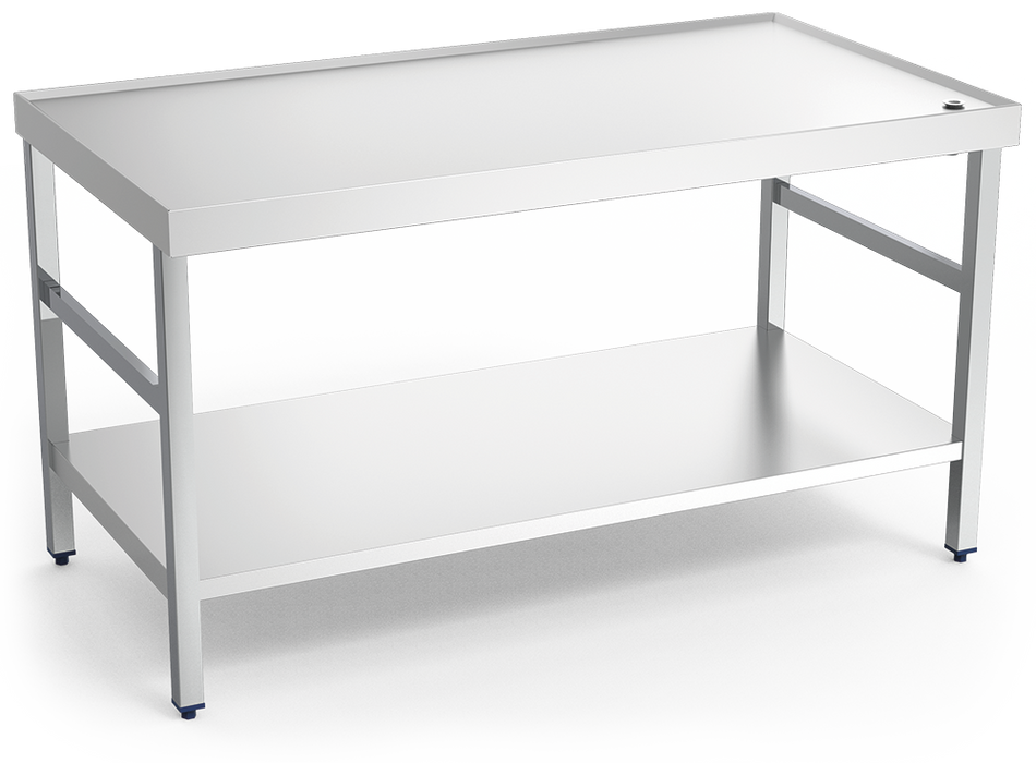 Table centrale inox avec rebord, trou d´écoulement et étagère basse