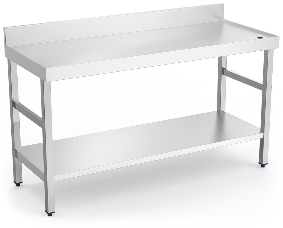 Table murale avec rebord, trou d´écoulement et étagère basse