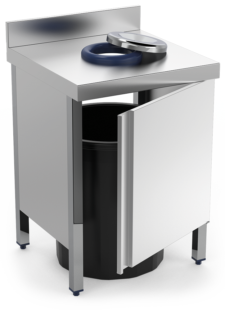 Table murale inox pour poubelle avec trou vide ordures, largeur 600