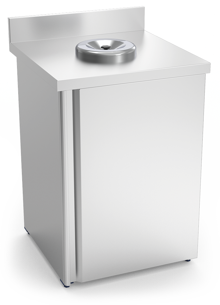Table murale inox pour poubelle avec trou vide ordures, hauteur 700