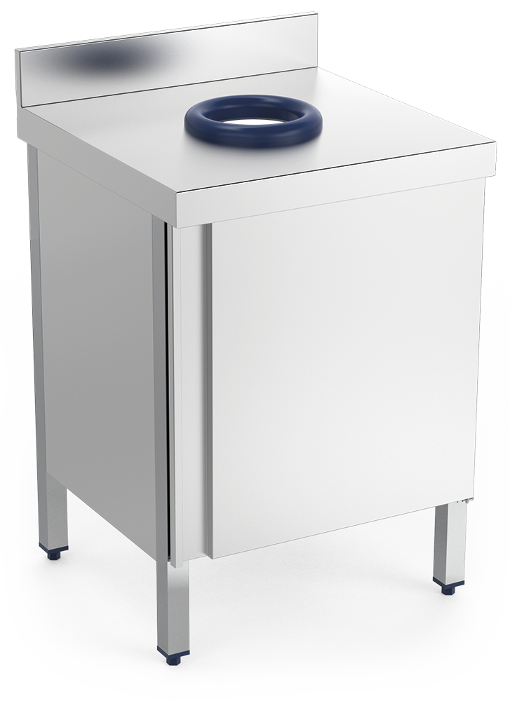 Table murale inox pour poubelle avec trou vide ordures, hauteur 600