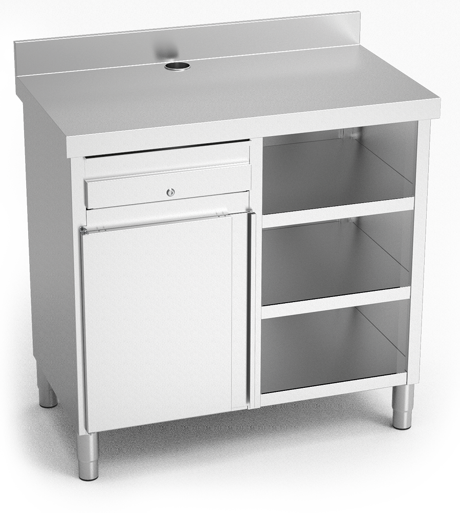 Meuble inox sous cafetière simple. Sous armoire à café.