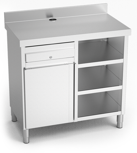 Meuble inox sous cafetière simple. Sous armoire à café.