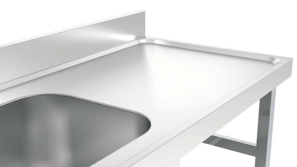 Table adossée inox de chef avec étagère basse, bac à gauche
