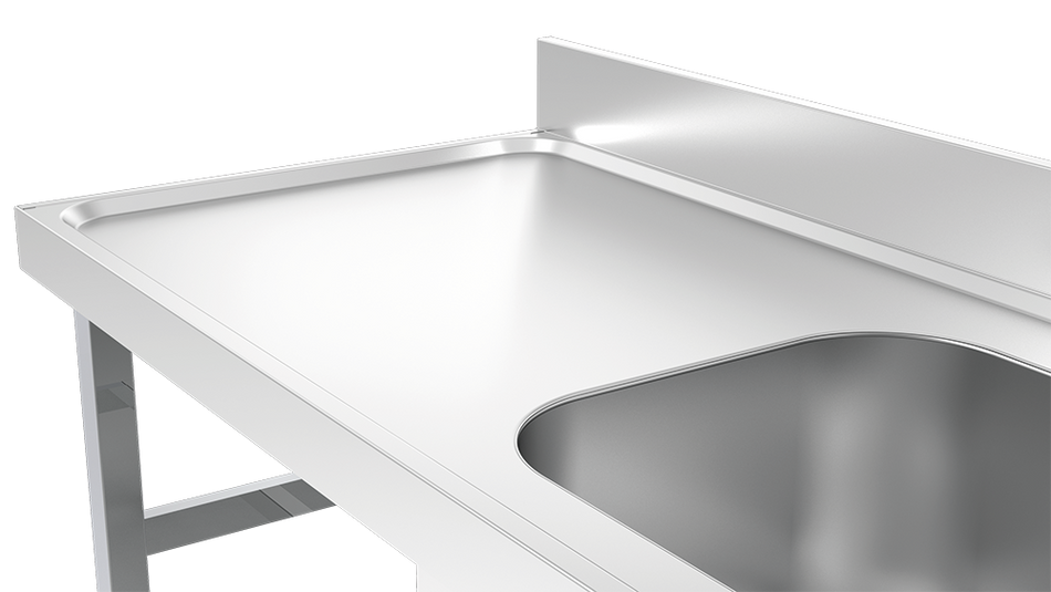 Table adossée inox de chef avec étagère basse, bac à droite