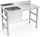 Table adossée inox de chef, bac à gauche