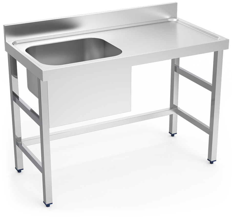 Table adossée inox de chef, bac à gauche