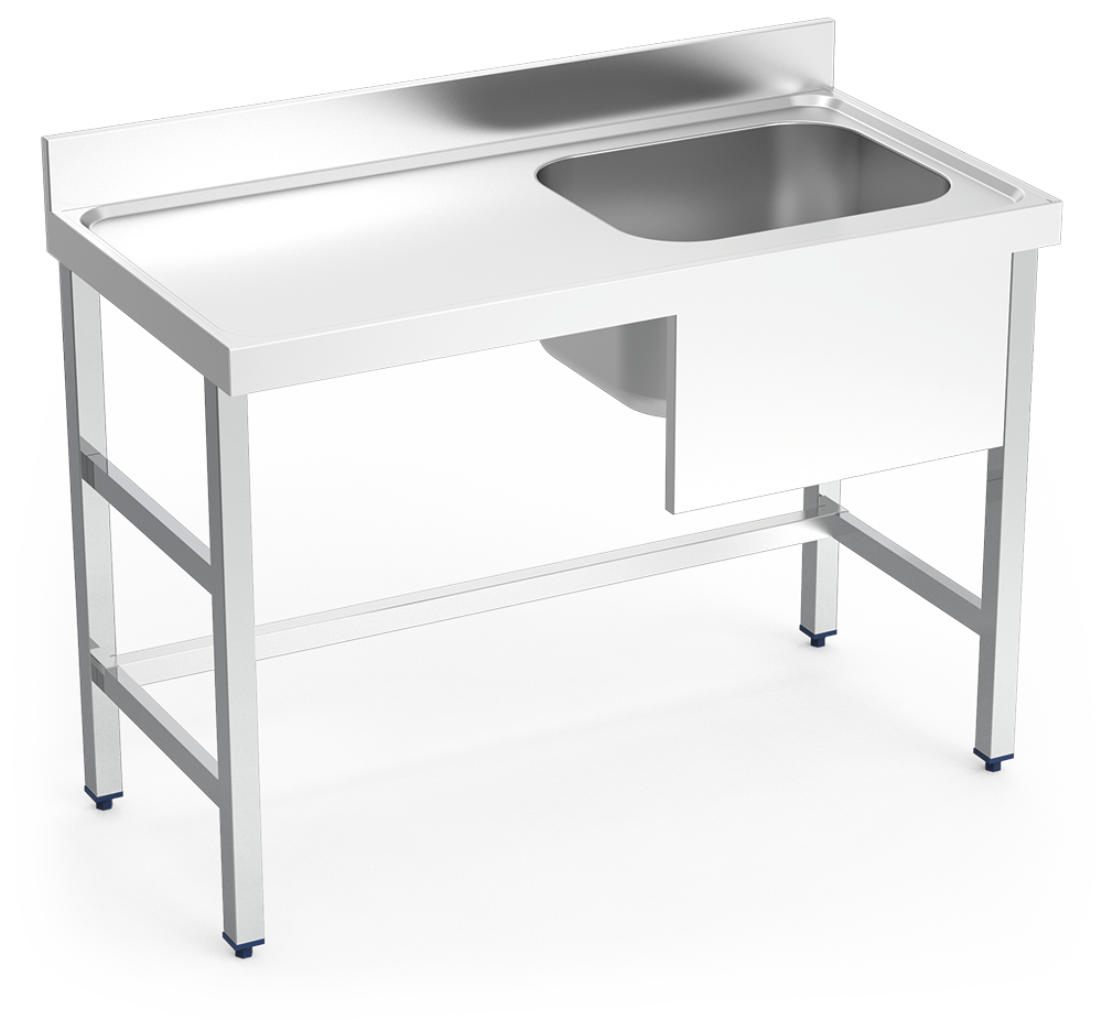 Table adossée inox de chef, bac à droite