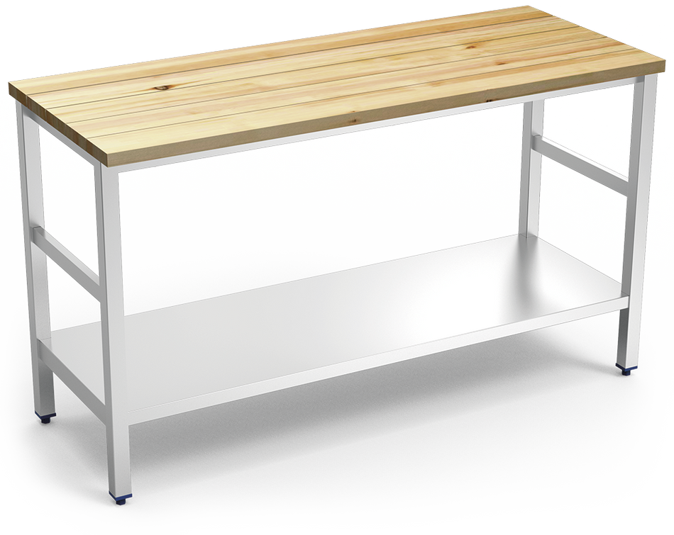Isola cucina in acciaio inox con piano di lavoro in legno 