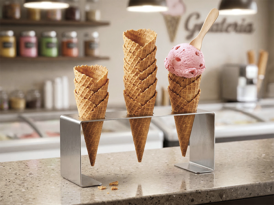 Support pour cornets de glace en acier inoxydable - présentoir professionnel
