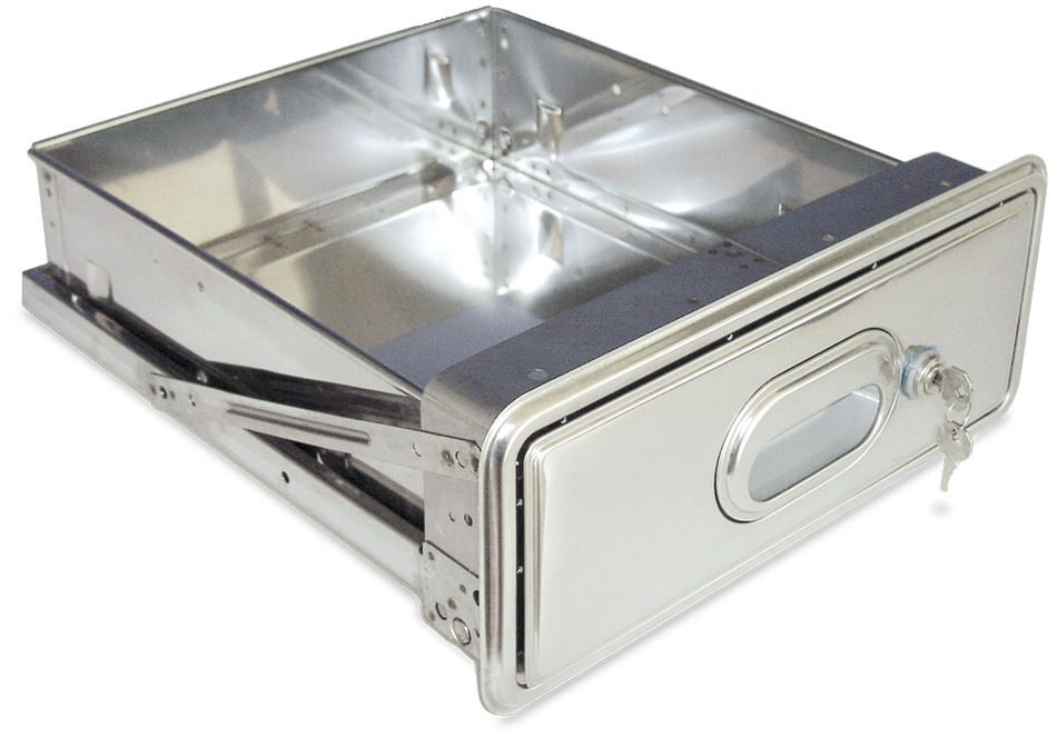 Tiroir inox avec serrure monté sur rayonnage largeur 500 mm