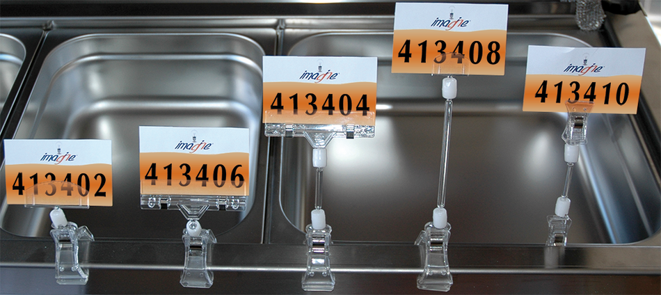 Pince porte prix transparente pour rayonnage inox Imagine ©