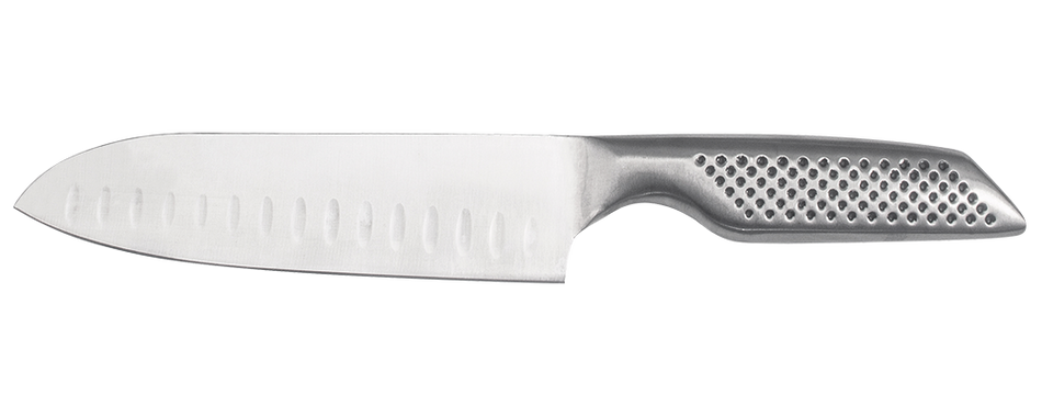 Couteau santoku alvéolé avec manche inox antidérapant - Série GripMaster