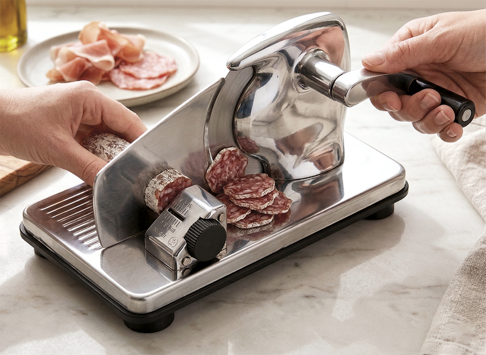 Trancheuse inox manuelle de charcuterie