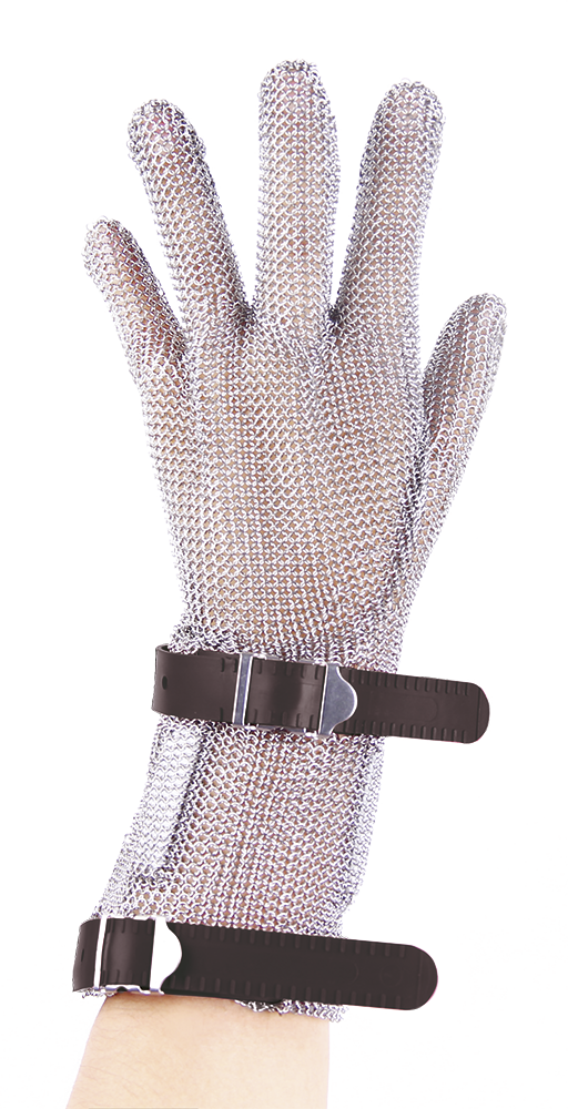 Stainless steel reversible mesh glove with belt and cuff