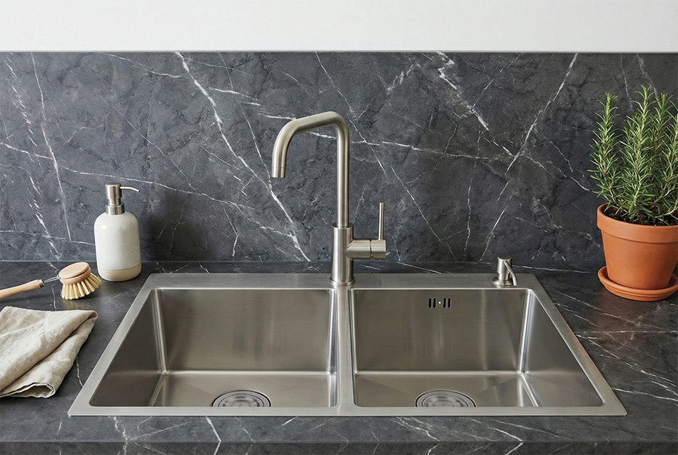 Pia para instalar 2 cubas 820x450x220 mm - Série Urban 