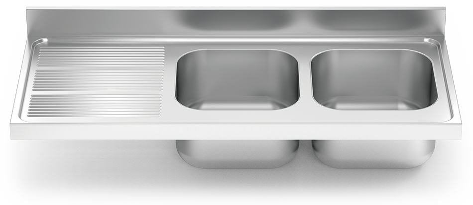 Plonge inox à fixer sur meuble série 700 2 bacs 1 égouttoir à gauche