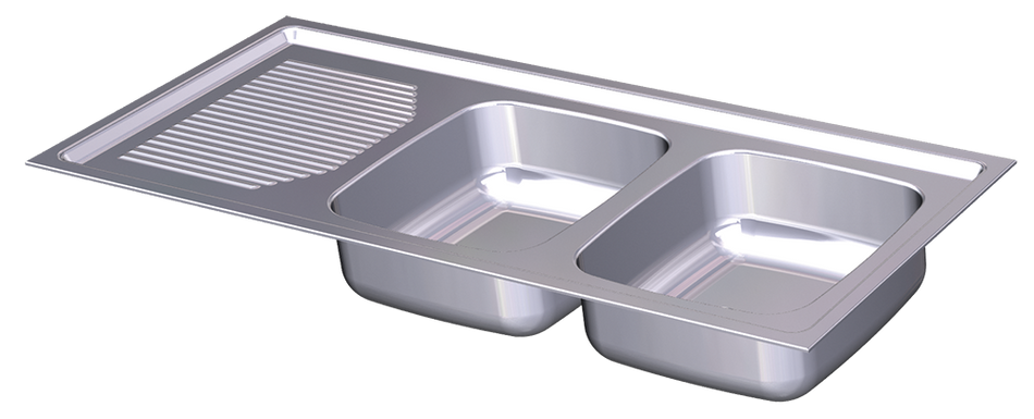 Stainless steel with 2 sinks and left drain board to be built-in