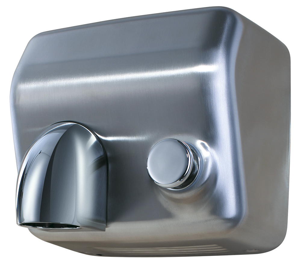 Sèche-mains inox avec poussoir et tuyère