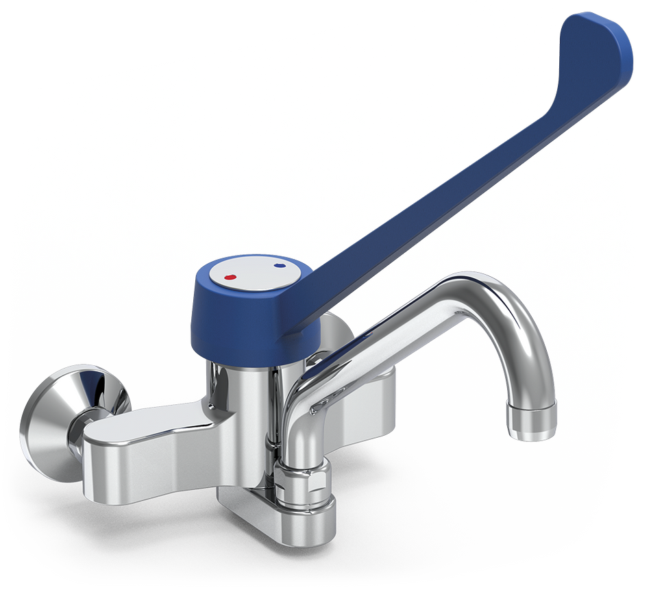 Monoblock model double inlet one handle wall tap elbow funtioning