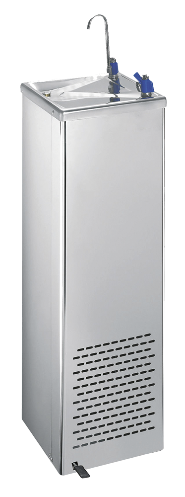 Cold+ refrigerated cold water fountains with foot-operated filling tap