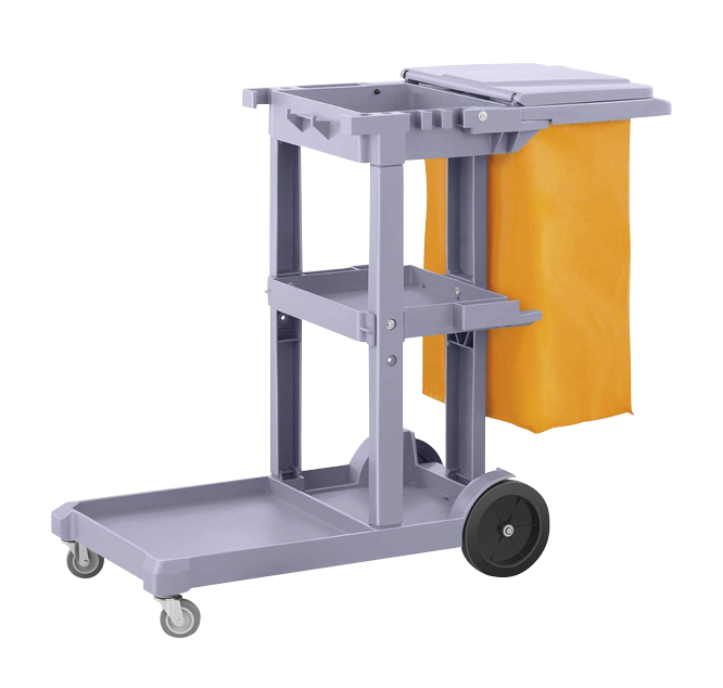 Chariot de nettoyage multifonction avec sac, plate-forme et 3 plateaux