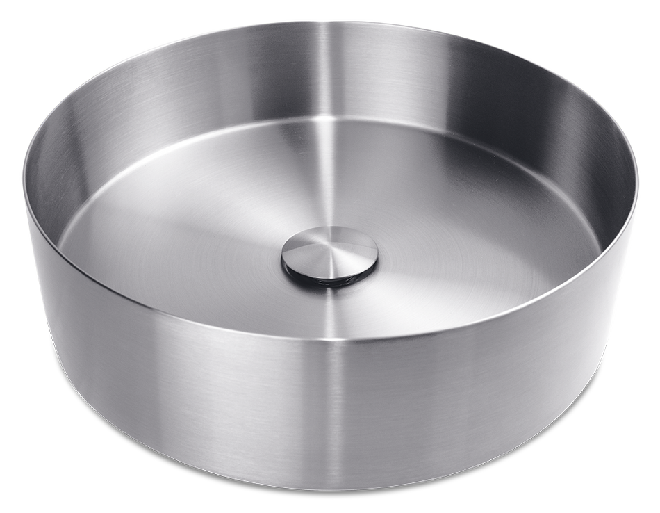 Round countertop washbasin in stainless steel with PVD coating