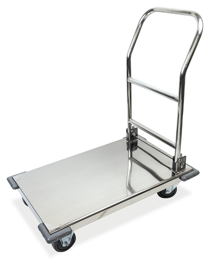 Chariot à plateforme inox avec poignée rétractable